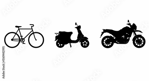 Black Silhouette Bicycle with Two Wheels, Handlebars, and Seat
