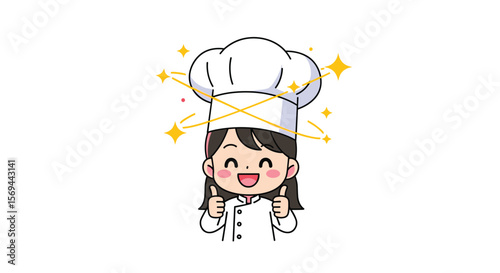 Delightful chef giving thumbs up with sparkles and stars professional culinary enthusiast