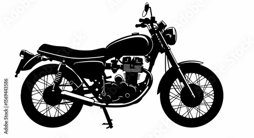 Detailed Black and White Motorcycle Illustration with Classic Design Elements
