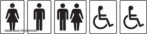 Collection of restroom and accessibility signs silhouette isolated on white background