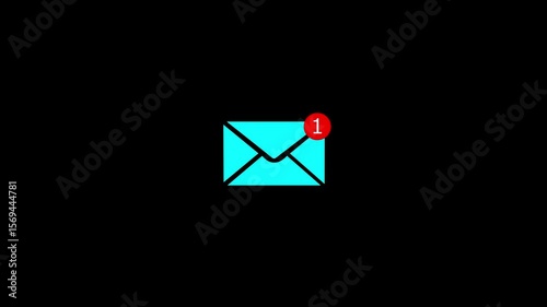 Message notification animation. New message and mail inbox notification icon. message notifications on black background, New Message icon animated.