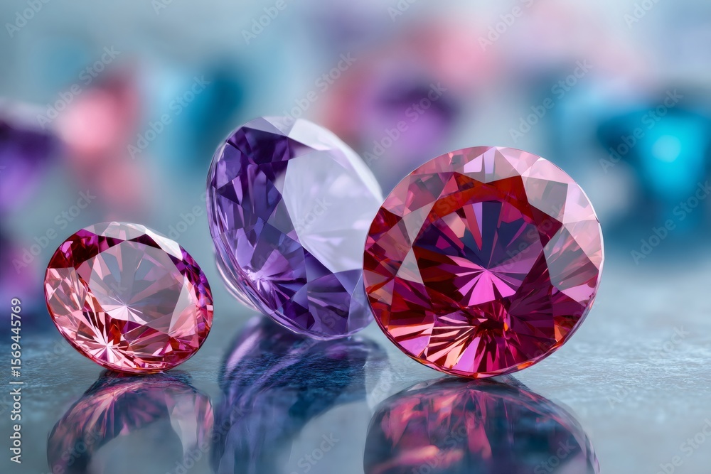 Fototapeta premium Colorful diamonds reflecting on shiny surface