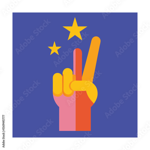 Victory Hand Sign with Star Accent