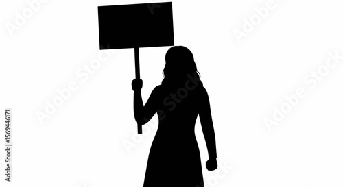 Silhouetted woman holding a blank protest sign, standing in protest.
