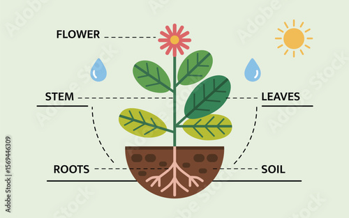 A simple diagram showing plant parts