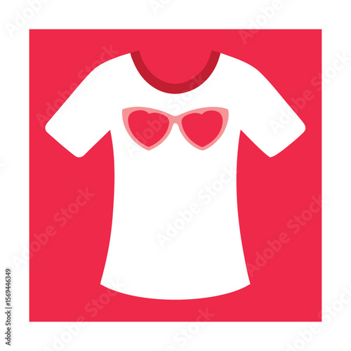 White T-Shirt with Heart Sunglasses Design