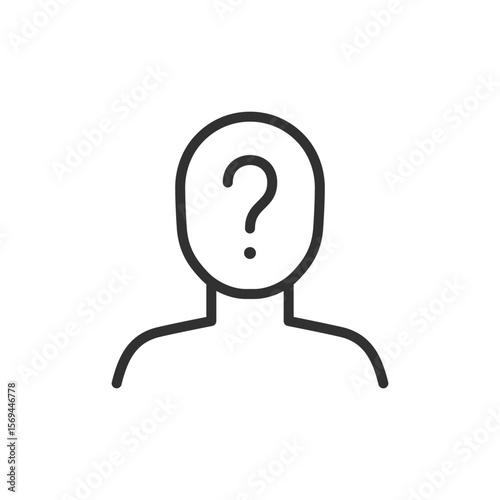 Person with question mark, linear icon. Anonymous identity, unknown user, or uncertainty. Line with editable stroke