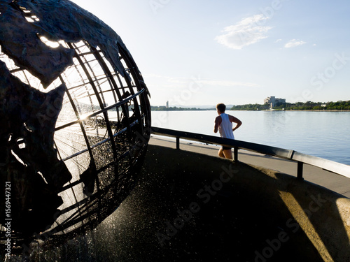 Captain Cook Memorial Globe with runner and Lake Burley Griffin
