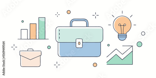 Green and blue pastel briefcase with geometric elements in modern flat style.