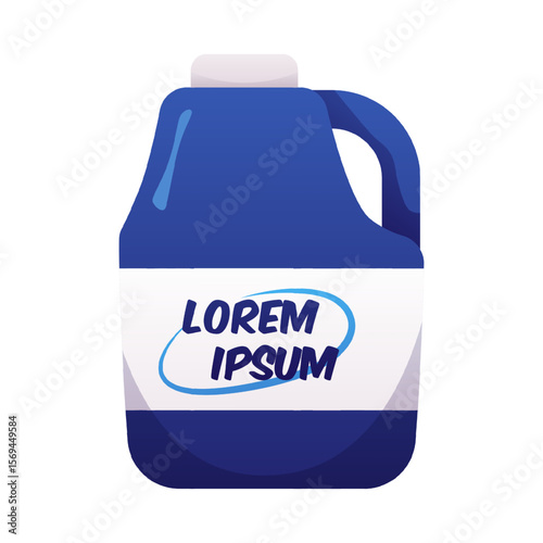 Motor or engine oil canister vector flat icon, cartoon blue plastic bottle container package with lid and label