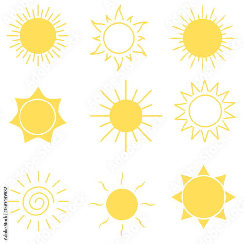 set of yellow sun icons