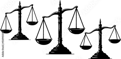 Set of scales. Bowls of scales in balance, an imbalance of scales. Scales icon. Libra.
