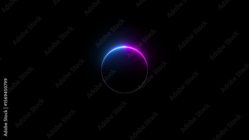 double neon line circle glow border, alpha channel, seamless loop, abstract glowing neon line cyan color circular lens animation neon light on black background, vertical design and image frame