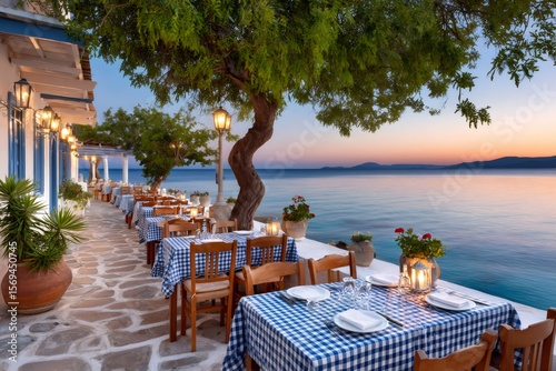 Wallpaper Mural Traditional greek tavern with sea view enjoying sunset at seaside promenade Torontodigital.ca