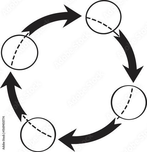 black silhouette vector of 6 step loop process