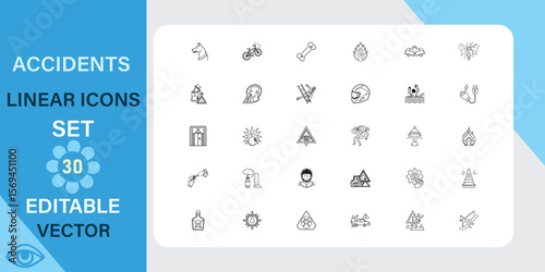 30 Editable Vector Linear Icons Accidents, Safety, and Emergency