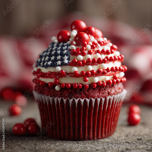 American Flag Themed Cupcake  Red, White, and Blue Dessert Idea