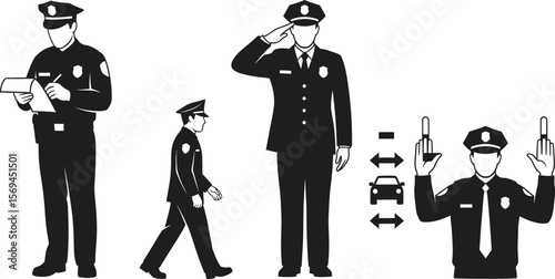 Police officers in various poses and actions isolated on white background