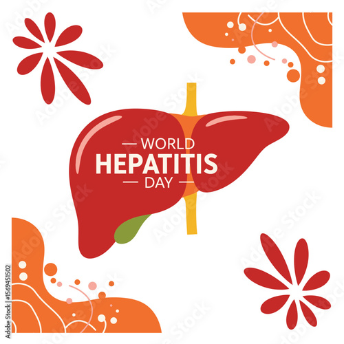 World Hepatitis Day Liver Organ Red Orange Abstract Floral Design
