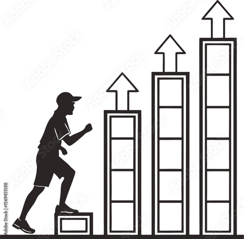 black silhouette vector of bar chart with rectangle
