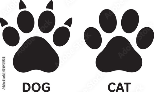 Black silhouette dog and cat paw prints isolated on white background