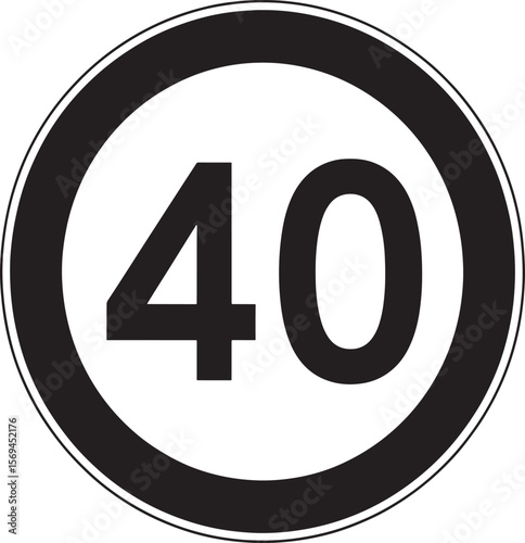 Black and white speed limit 40 road sign silhouette isolated on white background