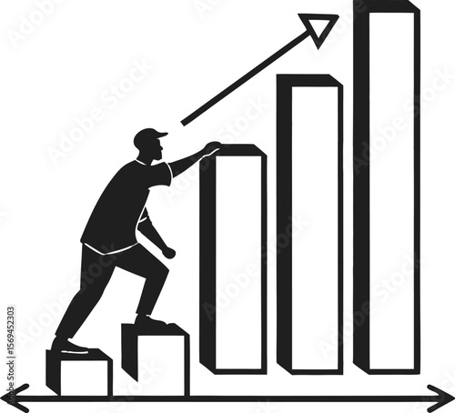 black silhouette vector of bar chart with rectangle