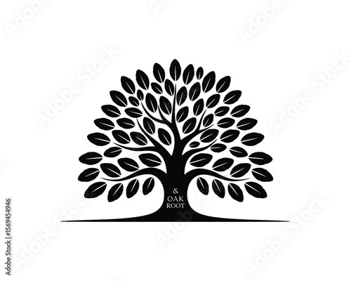Black Silhouette of Full Tree with Spreading Canopy – Minimalist Nature Design

