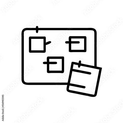 A minimal linear illustration featuring a bulletin board covered with sticky notes, embodying organization, reminders, and a clean aesthetic.
