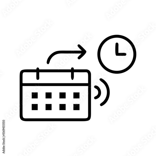A calendar with a clock symbolizes an appointment reminder, time management, and scheduling. Its clean lines and sharp details highlight the precision and importance of organization.