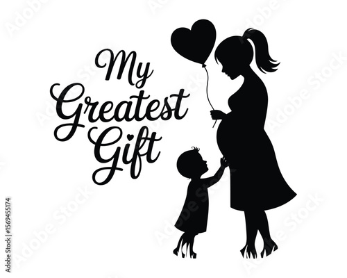 Black Silhouette of Expecting Mom and Young Girl – Minimalist Family Love Illustration