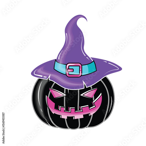 Vector Scary Smiling Halloween Pumpkin on White Background 3D Cartoon Pumpkin illustration with creepy face expression Happy Halloween Trick or Treat Poster Design. Isolated Design Element.