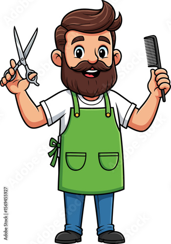 Professional Barber with Scissors and Comb Ready to Style