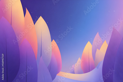 Abstract Forest Path at Night with Pastel Colored Trees and Starry Sky