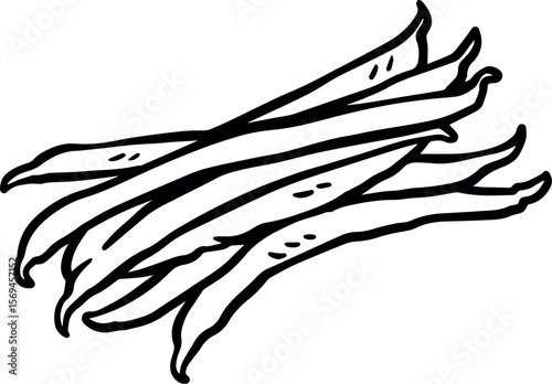 Vector illustration of string beans. Freshly Harvested Bunch Of Green Beans Illustration. Green beans Vegetable Black and White Vector Illustration, Sketch Drawing Line Linear Engraving