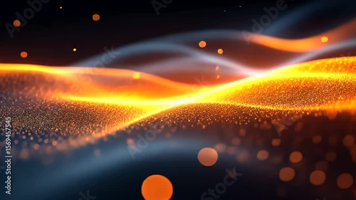 Abstract Golden Particles Flowing on Dark Background for Modern Technology