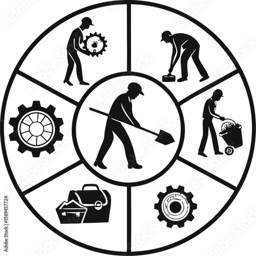 black silhouette vector of circular business diagram
