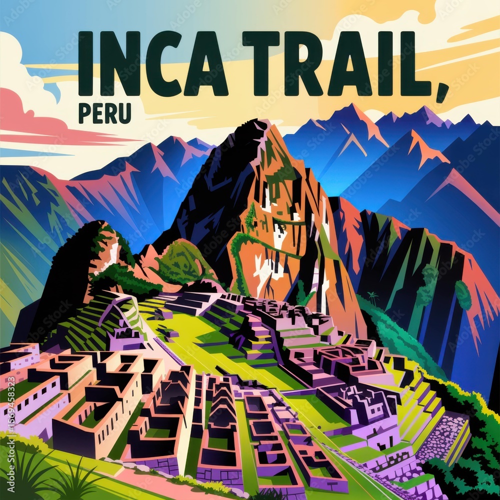Obraz premium Inca Trail Peru Vintage Travel Poster Art