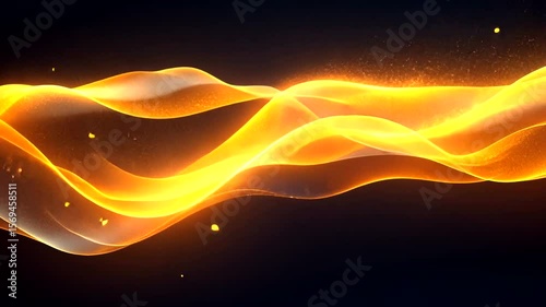 Abstract golden wave with light particles flowing smoothly against a dark background