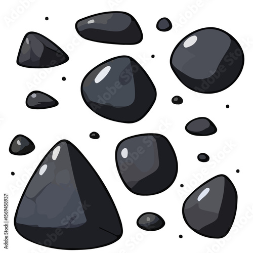 Collection dark gray stones of different shapes