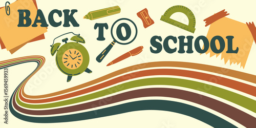 Modern flat background with school supplies. Vector simple background back to school.