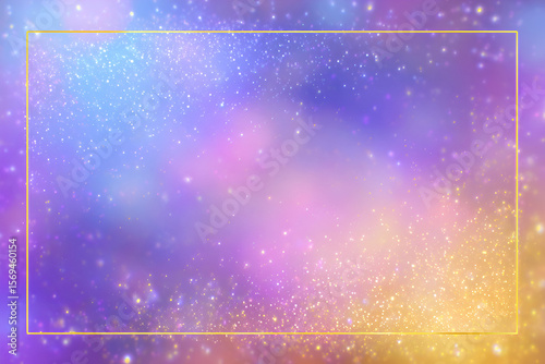 Colorful galaxy background with gold frame twinkling stars and soft gradients