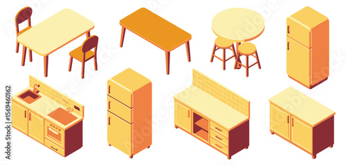 Isometric Kitchen Furniture Set in Pastel Yellow