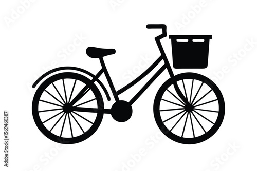 Black and White Bicycle with Basket Graphic Illustration Design