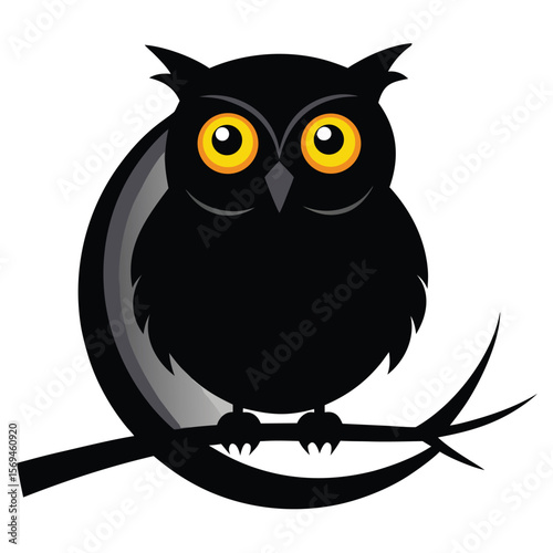 Owl Silhouette Vector  with Glowing Eyes,

