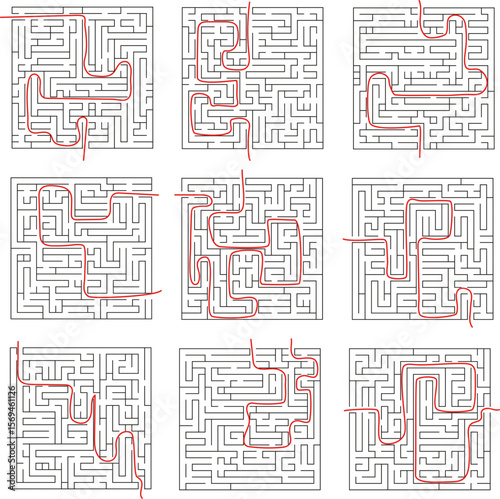 Collection of easy maze puzzle game No. 3. Black and white labyrinth business concept. Labyrinth for smart kids and children. EPS 10