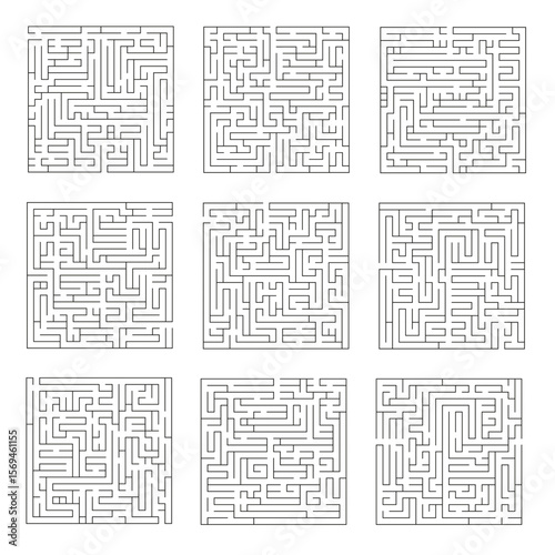 Collection of easy maze puzzle game No. 3. No way. Black and white labyrinth business concept. Labyrinth for smart kids and children. EPS 10