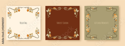 Autumn Art Nouveau postcards. Seasonal Vintage decor. Vector.