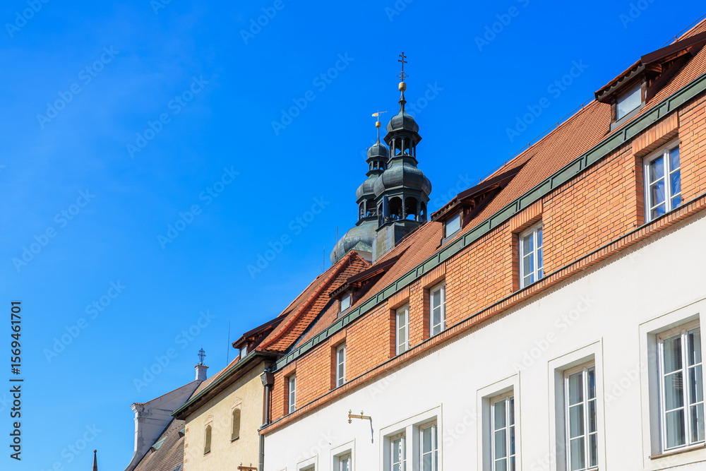 Fototapeta premium Historic european architecture against clear blue sky