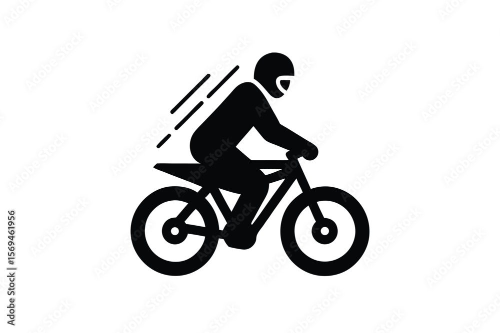 Fototapeta premium Black Silhouette of a Motorcyclist Riding Fast on White Background
